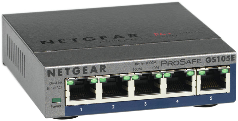 NETGEAR ProSAFE Unmanaged Plus Switch - GS105E - 5 Gigabit Ethernet poorten