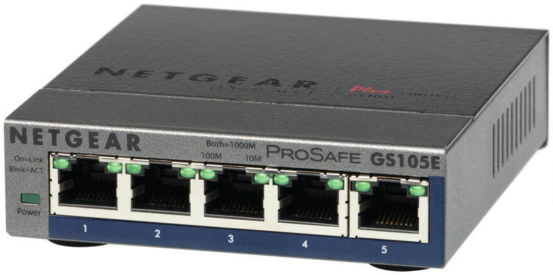 NETGEAR ProSAFE Unmanaged Plus Switch - GS105E - 5 Gigabit Ethernet poorten