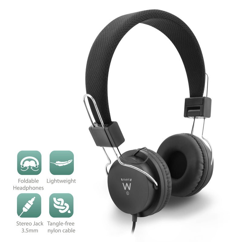 Ewent EW3573 hoofdtelefoon/headset Hoofdtelefoons Bedraad Hoofdband Muziek Zwart