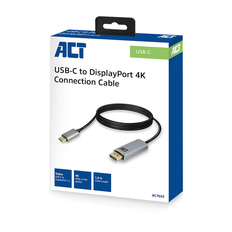 ACT AC7035 USB-C naar DisplayPort kabel 1,8 meter