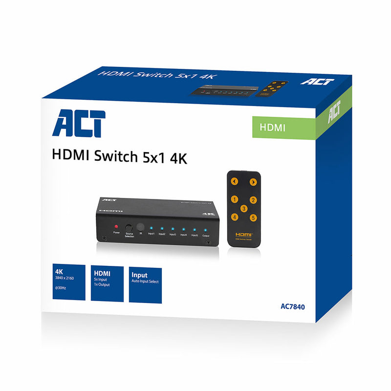 ACT AC7840 5 x 1 HDMI switch, 3D en 4K ondersteuning