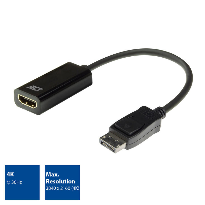 ACT AC7555 video kabel adapter 0,15 m DisplayPort HDMI Type A (Standaard) Zwart