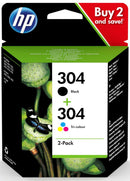 HP 304 originele zwarte/drie-kleuren inktcartridges, 2-pack
